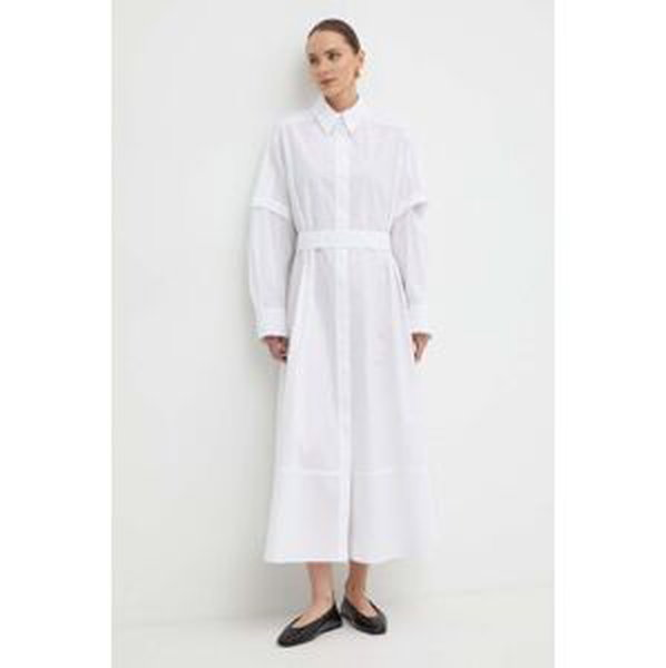Bavlnené šaty Ivy Oak biela farba, maxi, oversize, IO117614