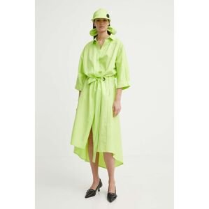 Bavlnené šaty MMC STUDIO zelená farba, midi, áčkový strih, FELIA.DRESS