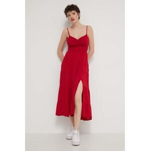 Šaty Hollister Co. červená farba, midi, áčkový strih