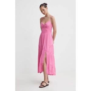 Šaty Hollister Co. ružová farba, midi, áčkový strih