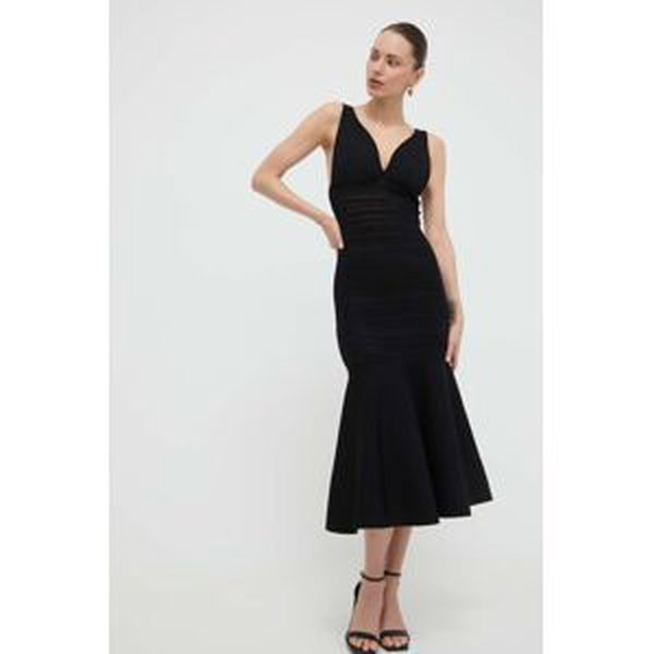 Šaty Victoria Beckham čierna farba, midi, áčkový strih