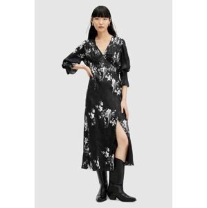 Šaty AllSaints ANI IONA DRESS čierna farba, midi, áčkový strih, W003DA