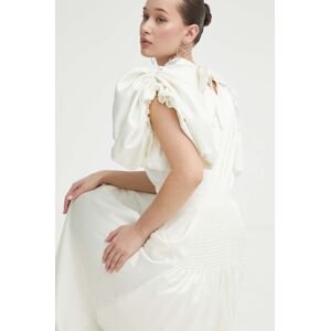 Svadobné šaty Rotate Satin Puff béžová farba, midi, áčkový strih, 112106857