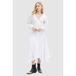 Bavlnené šaty AllSaints AVIANA BRODERIE DRES biela farba, maxi, áčkový strih, WD579Z