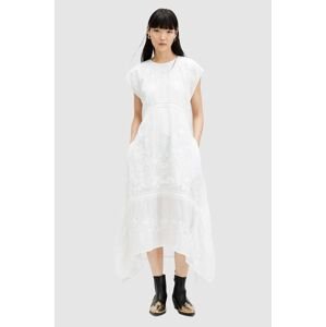 Bavlnené šaty AllSaints GIANNA EMB DRESS biela farba, maxi, áčkový strih, WD588Z