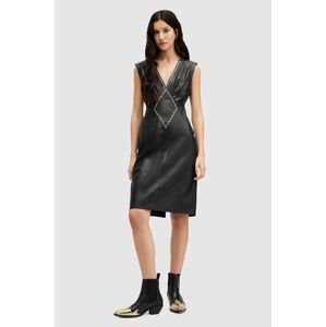Kožené šaty AllSaints SYLA LEA STUD DRESS čierna farba, mini, priliehavá, WL536Z