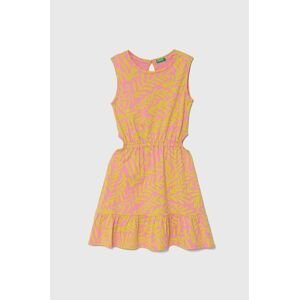 Dievčenské bavlnené šaty United Colors of Benetton ružová farba, mini, áčkový strih