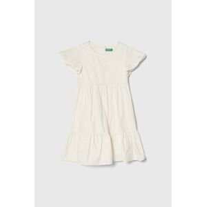 Dievčenské bavlnené šaty United Colors of Benetton béžová farba, midi, áčkový strih
