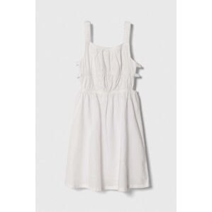 Dievčenské ľanové šaty United Colors of Benetton biela farba, mini, áčkový strih