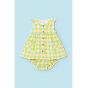 Detské bavlnené šaty Mayoral Newborn žltá farba, mini, áčkový strih