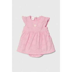 Detské bavlnené šaty Guess ružová farba, mini, áčkový strih