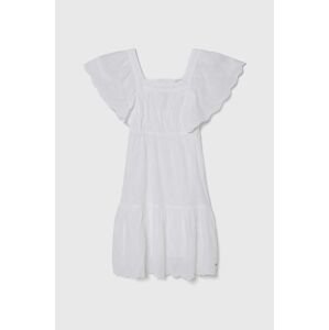 Dievčenské bavlnené šaty Pepe Jeans ODELET biela farba, mini, áčkový strih