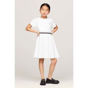 Dievčenské bavlnené šaty Tommy Hilfiger biela farba, mini, áčkový strih