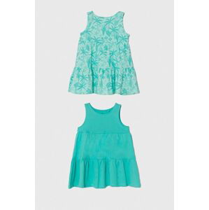 Dievčenské bavlnené šaty zippy 2-pak tyrkysová farba, mini, áčkový strih