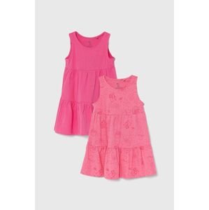 Dievčenské bavlnené šaty zippy 2-pak ružová farba, mini, áčkový strih