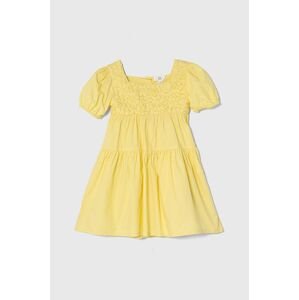 Dievčenské bavlnené šaty zippy žltá farba, midi, áčkový strih