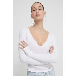 Bavlnený sveter Moschino Jeans biela farba, tenký