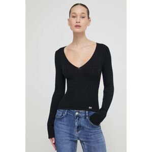 Bavlnený sveter Moschino Jeans čierna farba, tenký