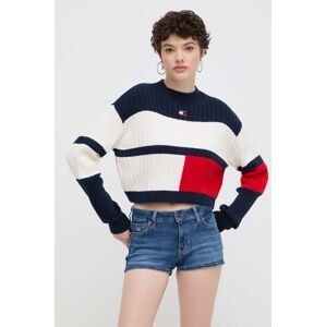 Bavlnený sveter Tommy Jeans béžová farba, tenký