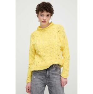 Bavlnený sveter Desigual žltá farba, s polorolákom