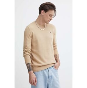 Bavlnený sveter Tommy Jeans béžová farba