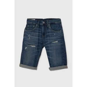 Detské rifľové krátke nohavice Pepe Jeans SLIM SHORT REPAIR JR tmavomodrá farba, nastaviteľný pás