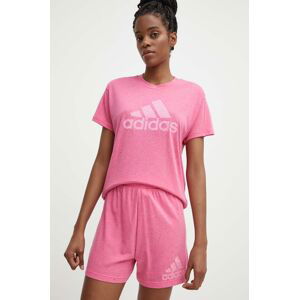 Šortky adidas dámske, ružová farba, vzorované, vysoký pás, IS3903
