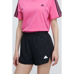 Šortky adidas dámske, čierna farba, jednofarebné, vysoký pás, IS4315