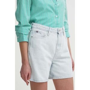 Rifľové krátke nohavice Tommy Hilfiger dámske,jednofarebné,vysoký pás,WW0WW41328