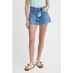 Rifľové krátke nohavice Pepe Jeans A-LINE SHORT HW dámske, jednofarebné, vysoký pás, PL801111MP1