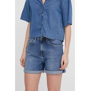 Rifľové krátke nohavice Pepe Jeans SKINNY SHORT HW dámske, jednofarebné, vysoký pás, PL801121HU5