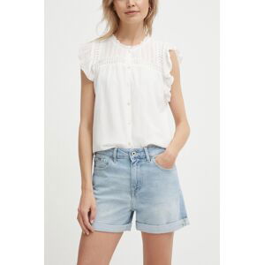 Rifľové krátke nohavice Pepe Jeans SKINNY SHORT HW dámske, jednofarebné, vysoký pás, PL801121PF6