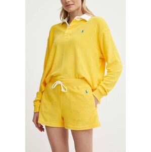 Šortky Polo Ralph Lauren dámske, žltá farba, jednofarebné, vysoký pás, 211936222