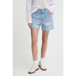 Rifľové krátke nohavice Calvin Klein Jeans dámske,jednofarebné,vysoký pás,J20J222803