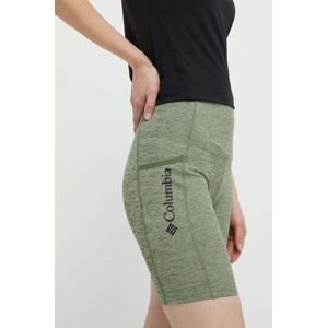 Športové krátke nohavice Columbia Move dámske, zelená farba, melanžové, vysoký pás