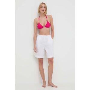 Plážové šortky Max Mara Beachwear dámske, biela farba, jednofarebné, vysoký pás, 2416141019600