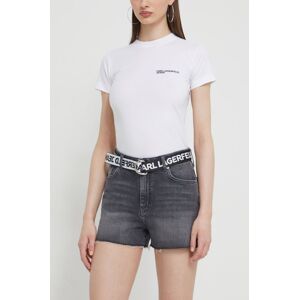 Rifľové krátke nohavice Karl Lagerfeld Jeans dámske, šedá farba, jednofarebné, vysoký pás