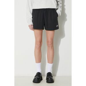 Šortky New Balance French Terry Short dámske, čierna farba, jednofarebné, vysoký pás, WS41500BK