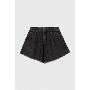 Detské rifľové krátke nohavice Sisley čierna farba, jednofarebné, nastaviteľný pás