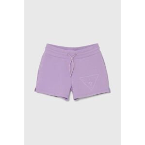Detské krátke nohavice Guess fialová farba, s potlačou, nastaviteľný pás