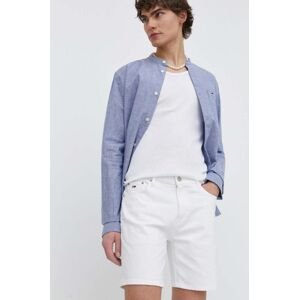 Rifľové krátke nohavice Tommy Jeans pánske, biela farba, DM0DM18790