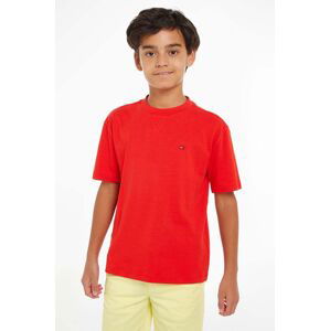 Detské bavlnené tričko Tommy Hilfiger červená farba, jednofarebný