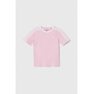 Detské bavlnené tričko adidas ružová farba, jednofarebný