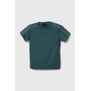 Bavlnené tričko Emporio Armani tyrkysová farba, s nášivkou