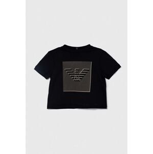 Detské bavlnené tričko Emporio Armani čierna farba, s potlačou
