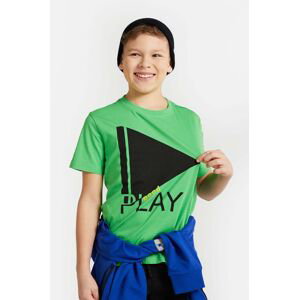 Detské tričko s dlhým rukávom Coccodrillo zelená farba, s potlačou