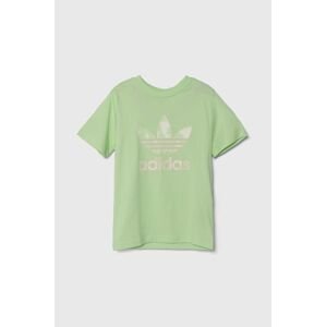 Detské bavlnené tričko adidas Originals zelená farba, s nášivkou
