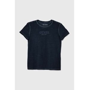 Detské bavlnené tričko Guess tmavomodrá farba, s nášivkou