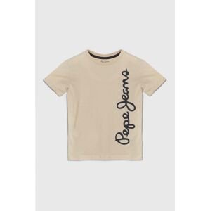 Detské bavlnené tričko Pepe Jeans WALDO béžová farba, s potlačou
