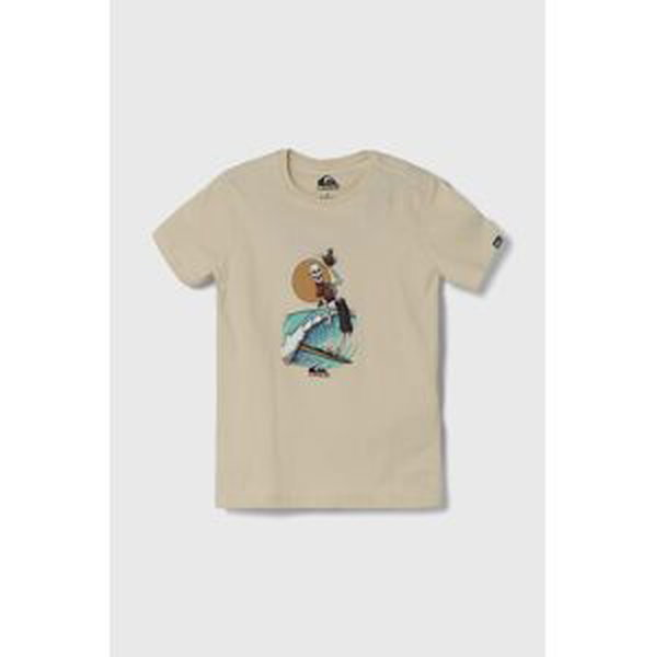 Detské bavlnené tričko Quiksilver NEVERENDINGSURF béžová farba, s potlačou